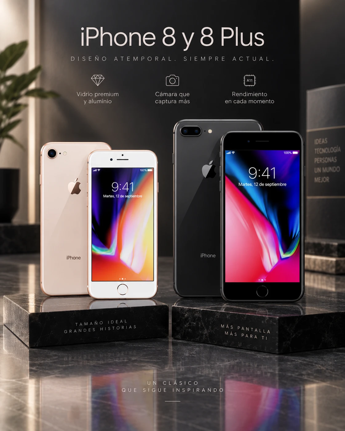 iPhone 8 y iPhone 8 Plus en versiones dorada y gris espacial
