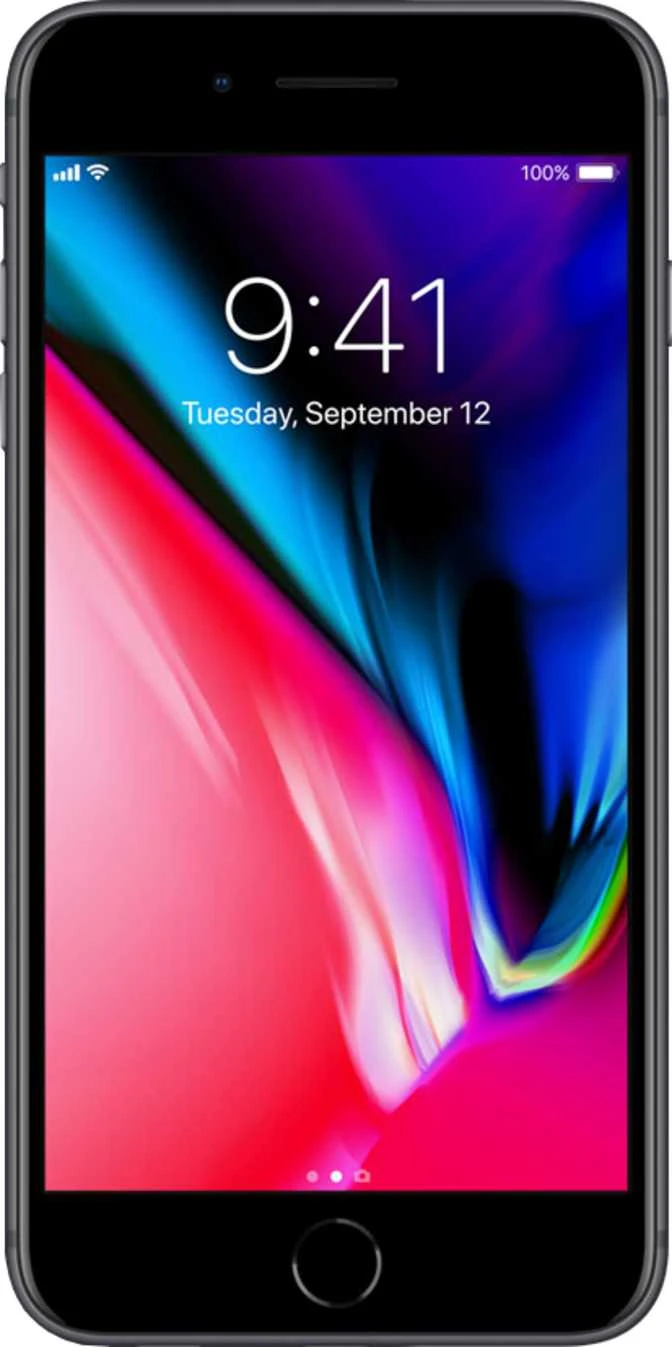 iPhone 8 visto de frente con pantalla Retina HD y botón Home