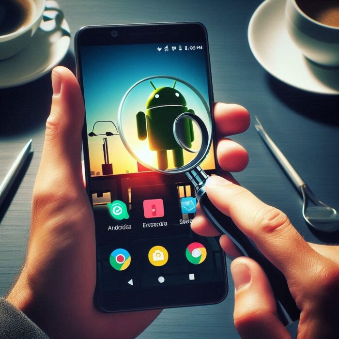 Celular Android representado con una lupa para revisar seguridad y privacidad