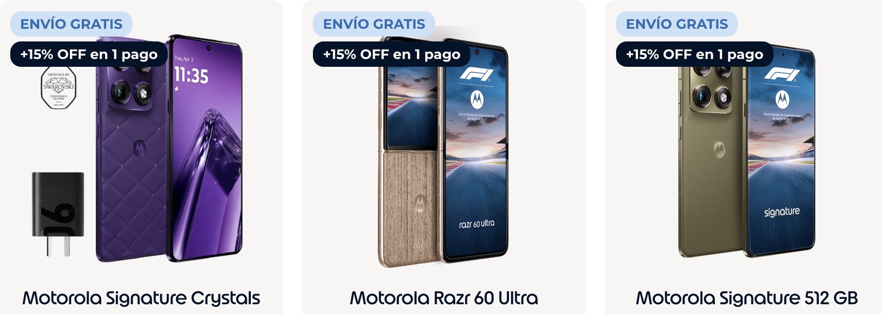 Modelos Motorola premium y plegables disponibles en distintas configuraciones