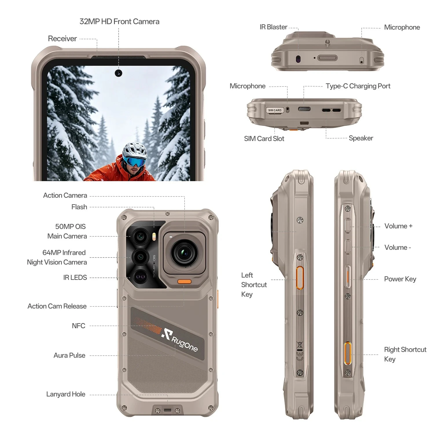 Batería y características resistentes del RugOne Xsnap 7 Pro